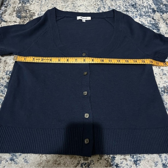 Madewell Blue Linen Scoop Button Up Short Sleeve Sweater Size XXS - Picture 8 of 11